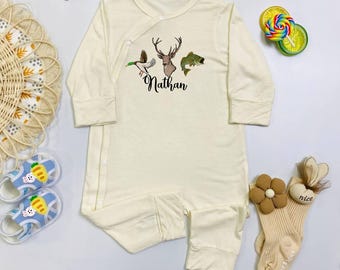 Personalized Bass, Deer and Duck Baby Bodysuit, Camouflage Baby Outfit, Deer Duck Fish Baby Gift, Outdoor Baby Clothes, Newborn Outfit