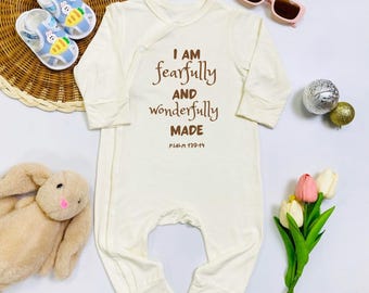 Personalised Christian Baby Bodysuit, I Am Fearfully and Wonderfully Made Jesus Romper, Newborn Clothes, Baby Shower Gift, coming home