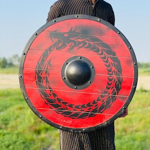 Dragon wooden Shield - Viking Ouroboros Shield - Round Shield - Medieval warrior Shield - Norse Wooden Shield - décor shield - Best Gift