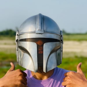 Silver Mandalorian Helmet - Star Wars Helmet - Din Djarin’s Helmet - 18g Mild Steel helmet - Boba Fett Style - Knight Helmet - Best Gift