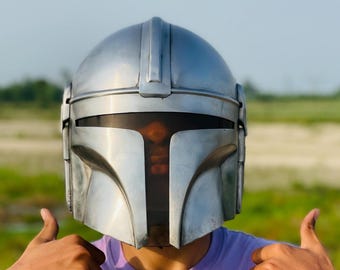 Silberner Mandalorian Helm - 18g Flussstahl Star Wars Cosplay