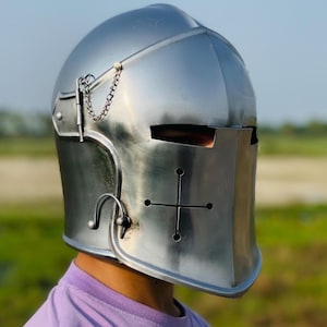 Barbuta Helmet - Medieval Knight Helmet - LARP Cosplay Halloween Helmet - Barbuta Visored Helmet - 18g Mild Steel Helmet  - Best Gift