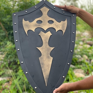Templar Shield - Knight Black And Gold Medieval Shield - Wooden Heater Shield for Cosplay, LARP & Wall Decor - Best Gift For Him