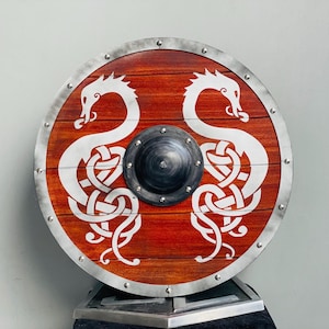 Viking Dragon Wooden Shield - Dragon Design Wooden Shield - Wooden Battle Shield for Cosplay - Valhalla Round Viking Shield - Best Gift