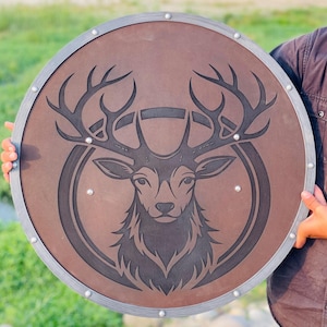 Viking Shield - Swamp Deer Carved Wooden Shield - Medieval Viking Warrior Shield - Medieval Wall Decor - wooden shield - Best Gift