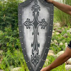 Templar Shield - Medieval Knight Cross Wooden Templar Heater Shield - Wooden Shield for Cosplay, LARP - Best Gift For Him