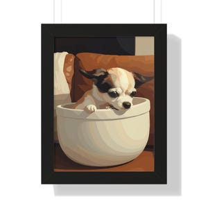 Póster de chihuahua, impresión artística para amantes de los perros, adorable decoración de pared para mascotas, arte enmarcado vertical, decoración para el hogar y la oficina, regalo para dueños de mascotas, decoración de pared para perros.