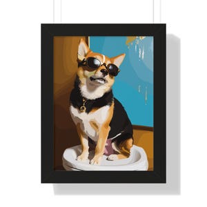 Póster enmarcado de perro, decoración para el hogar para amantes de las mascotas, impresión artística vertical de perro, arte de pared divertido, regalo para dueños de perros, póster genial de perro, colgante de pared enmarcado.