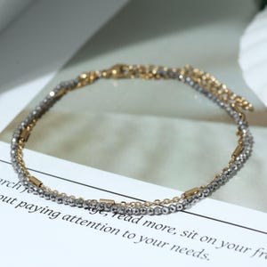 Gold & Silver Double Chain Anklet, Mixed Metal Anklet Anchor Chain, 18K Gold Plated Dainty Layered Anklet, Minimalist Jewelry