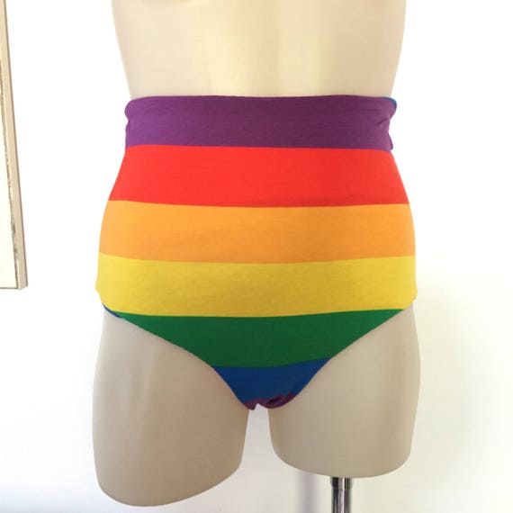 rainbow striped high waisted bikini