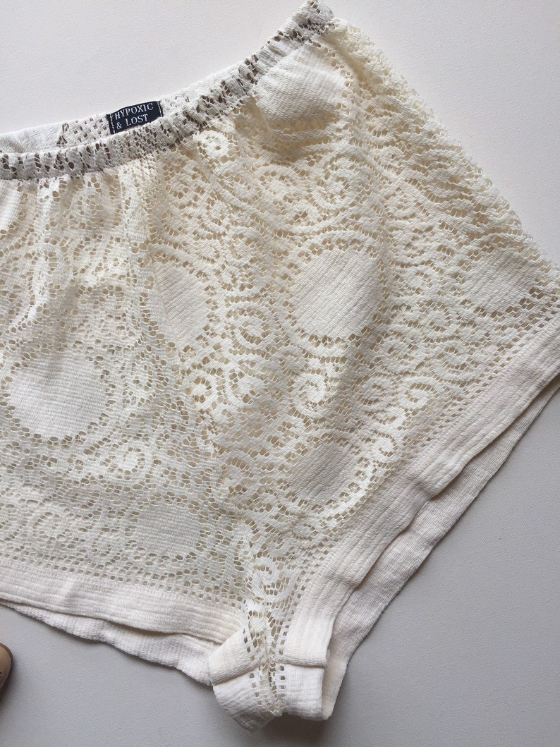 Cream crochet lace high waisted shorts boho