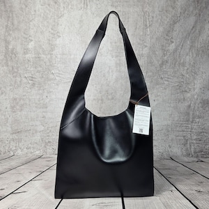 Black Handcrafted Genuine Leather Bag with Removable Clutch - Made in Italy - Magnetic Closure - Handmade Shoulder Shopper - Dustbag