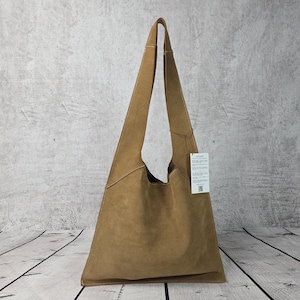 Handcrafted Camel Suede Bag with Removable Clutch - Made in Italy - Magnetic Closure - Handmade Shoulder Shopper - With Dustbag