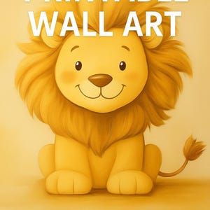 Póster de león sonriente para habitación de bebé: decoración imprimible de safari en la jungla, póster neutro para habitación de bebé, descarga digital de animales adorables.