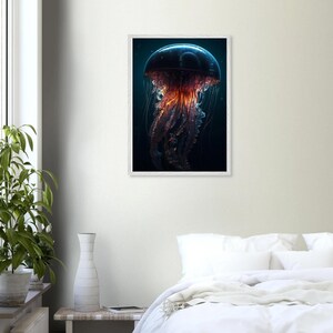 Jellyfish Ocean Wall Art – Minimalist Underwater Poster, Coastal Decor Print, Sea Life Artwork, Modern Ocean-Themed Home Print
