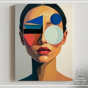 Angular Serenity Abstract Geometric Portrait Canvas Art Minimalist Female Portrait Print Living Room - Mid-Century Wall Decor Home Office