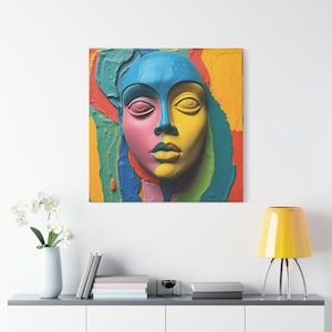 Abstracte Wall Arte work Clay & Paint Strokes Face Abstraction Canvas Print Artful Abstractive Arte Decorative Decore Abstracted Face Art