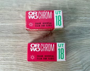Set of 2 ORWO Chrom UT18 Slide Films – Medium Format 120 – 1979 GDR Sealed