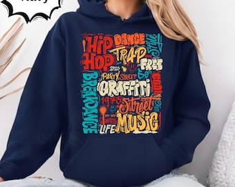 Hip Hop Graffiti Hoodie, Urban Streetwear Sweatshirt, Rap Music Street Style Hoodie, Hip Hop Culture Graphic Hoodie, Street Rap Fashion