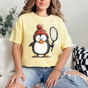 Comfort Colors Tennis Penguin Shirt: Funny Cartoon Tee, Animal Lover Gift