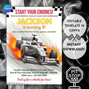Racecar Birthday Invitation | Editable Boys Party Template | Car Theme Birthday Invite | Instant Download | Kids Digital eInvite