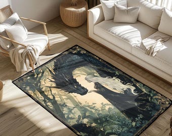 Fantasy Leser Geschenk Teppich, Drachen und Mädchen Teppich, Leseratte, Leseratte, Fabelwesen Teppich, Geschenk für D & D Spieler und Gamer