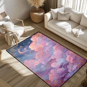 Dreamy Cloud Night Sky Rug, Moon And Stars Bedroom Rug, Celestial Decor Rug, Spiritual Meditation Rug, Fantasy Art Rug, Arena Rug Decor Home