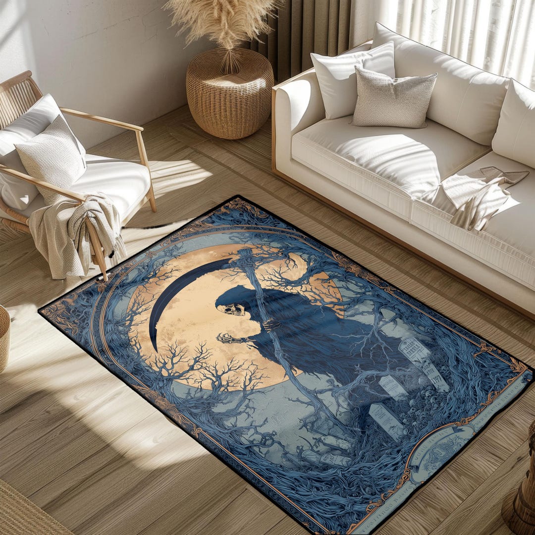 死神タロットカードラグ、ゴシックホラーファンフロアマット、魔女風