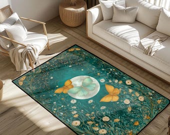 Butterfly Moon Nature Rug, Floral Rug, Botanical Rug, Relaxation Rug, Meditation Rug, Nature Lover Rug, Garden Rug, Arena Rug Decor Gift