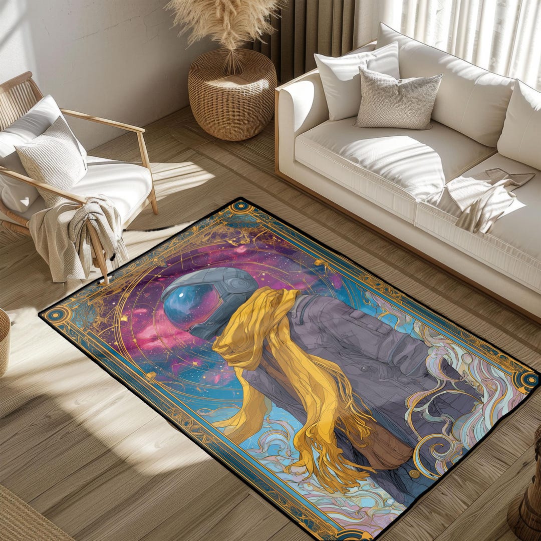 Mystic Astronaut Tarot Card Rug, Spiritual Space Lover Area Rug, Sci-fi ...