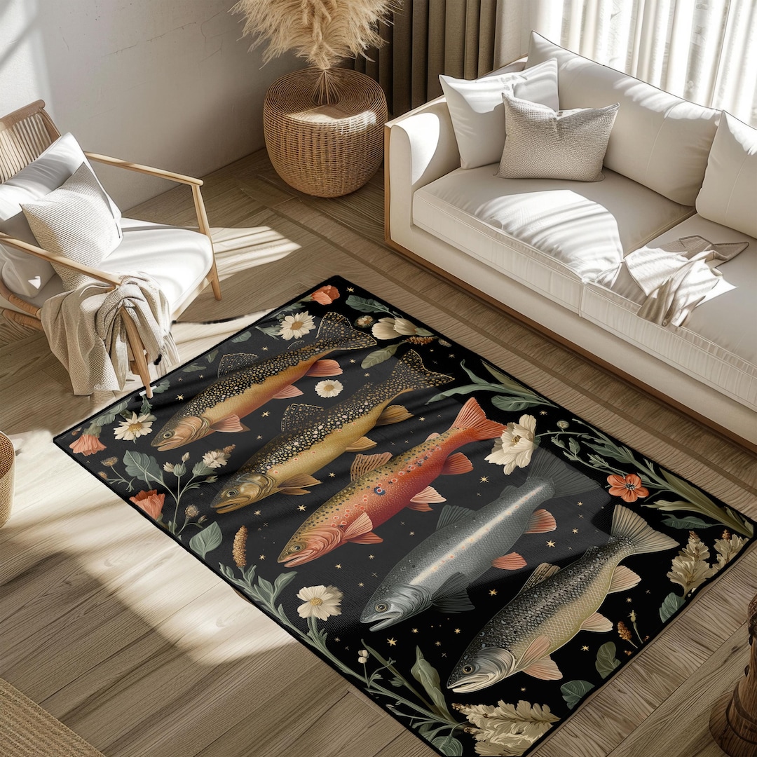 Fisherman Gift Area Rug, Trout Fishing Hobby Rug for Dad, Grandpa ...