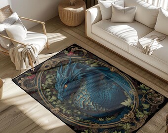 Fantasy Dragon Rug, Mythical Creature Rug, Medieval Fantasy Rug, Gamer Hobby Rug, Dragon Lover Rug, Magical Beast Rug, Fantasy Art Rug Decor