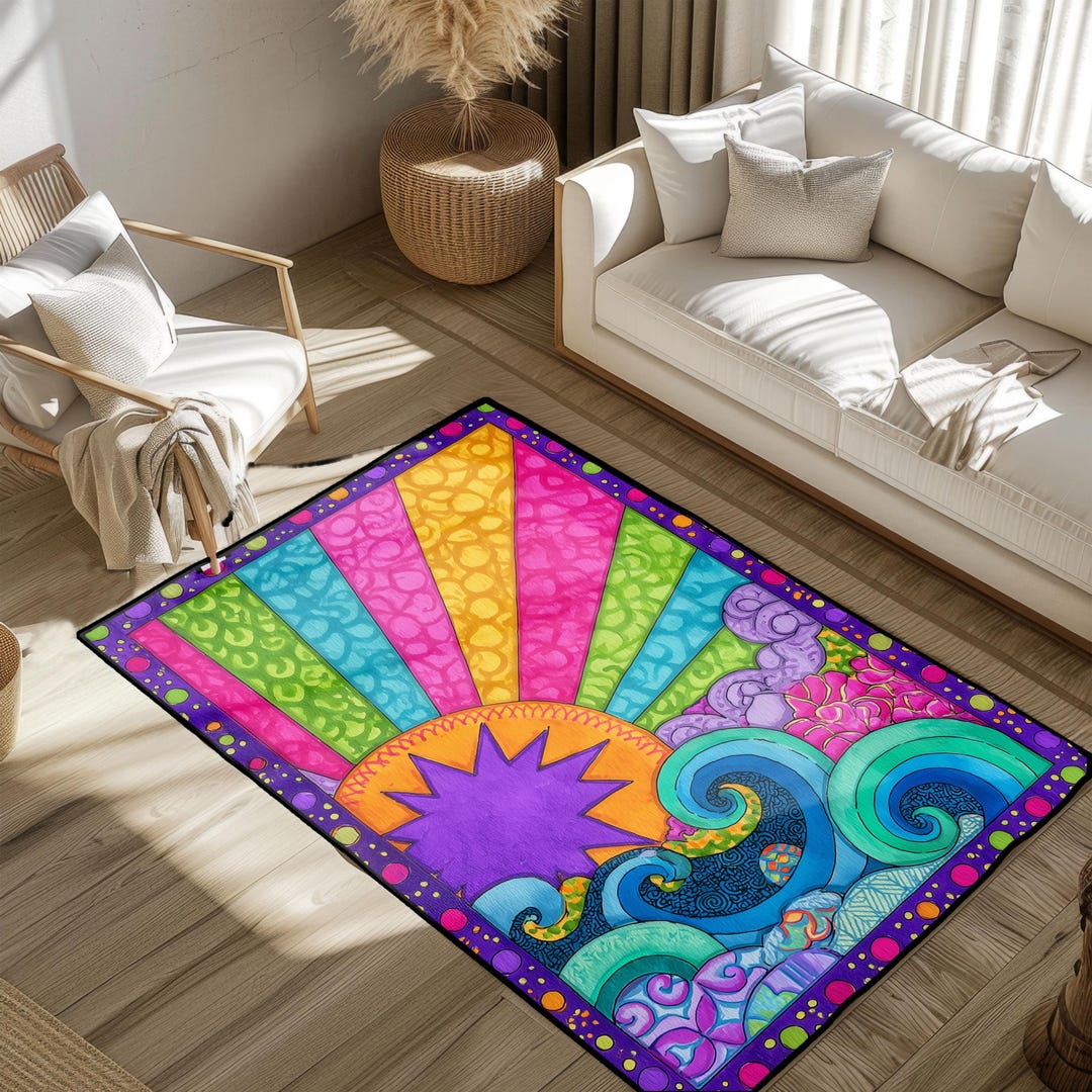 Psychedelic Sun and Waves Rug, Trippy Hippie Home Decor Area Rug ...