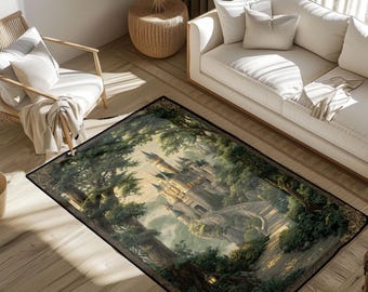 Fantasy Lover Gift Rug, Wizard School Area Rug, Magical Kingdom Floor Mat, Enchanted Forest Home Decor, Fairytale Castle Carpet For Rug