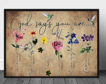 God Says You Are Unique Special Lovely Precious Strong Chosen Canvas, Inspirational Christian Wall Art Poster, Bible Verse Print Wall Art.