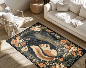 Eichhörnchen Liebhaber Geschenk Teppich, Waldtier Dekor Teppich, Cottagecore Home Bodenmatte, Naturbeobachter Teppich, Geburtstagsgeschenk für Mama Teppich Decor
