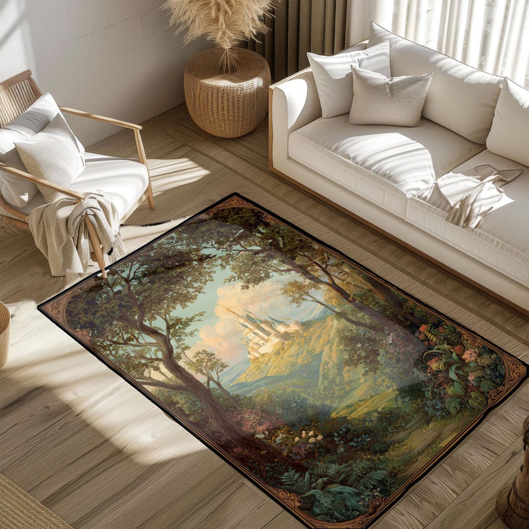 Fantasy Reader Gift Rug, Fairytale Castle Art Area Rug, Enchanted ...