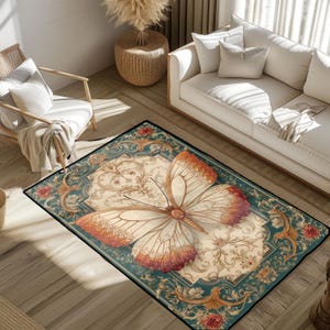 Butterfly Wall Art Rug, Nature Inspired Rug, Floral Pattern Rug, Vintage Elegant Rug, Home Decor Rug, Gift For Nature Lovers Rug, Arena Rug