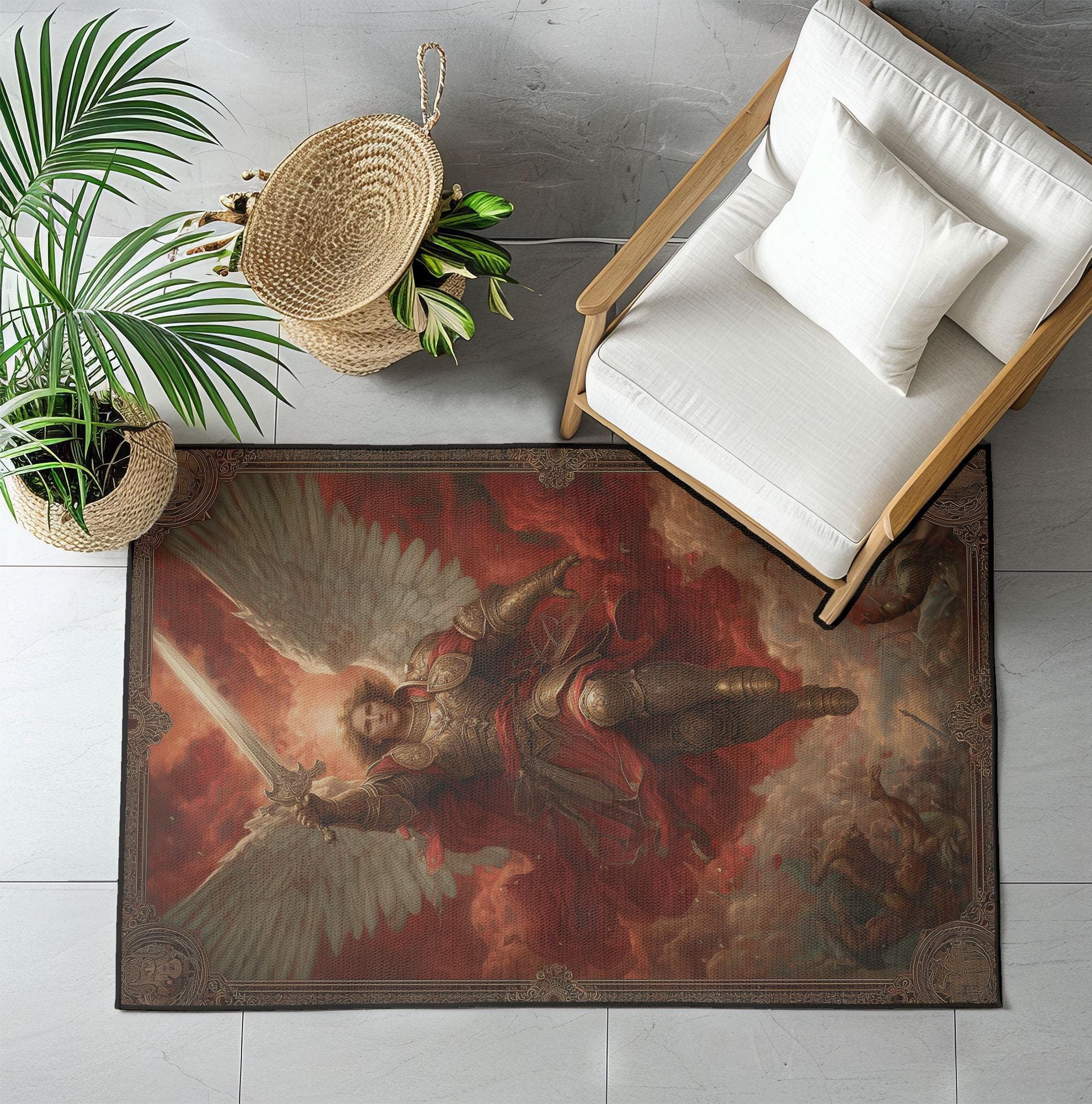 Archangel Michael Religious Rug, Saint Michael Christian Carpet