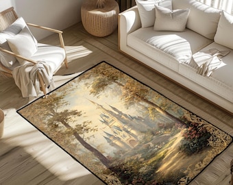 Fairytale Castle Rug, Castle Rug, Fantasy Castle Rug, Magical Castle Rug, Storybook Rug, Children Room Rug, Dreamy Castle, Nature Pathway.