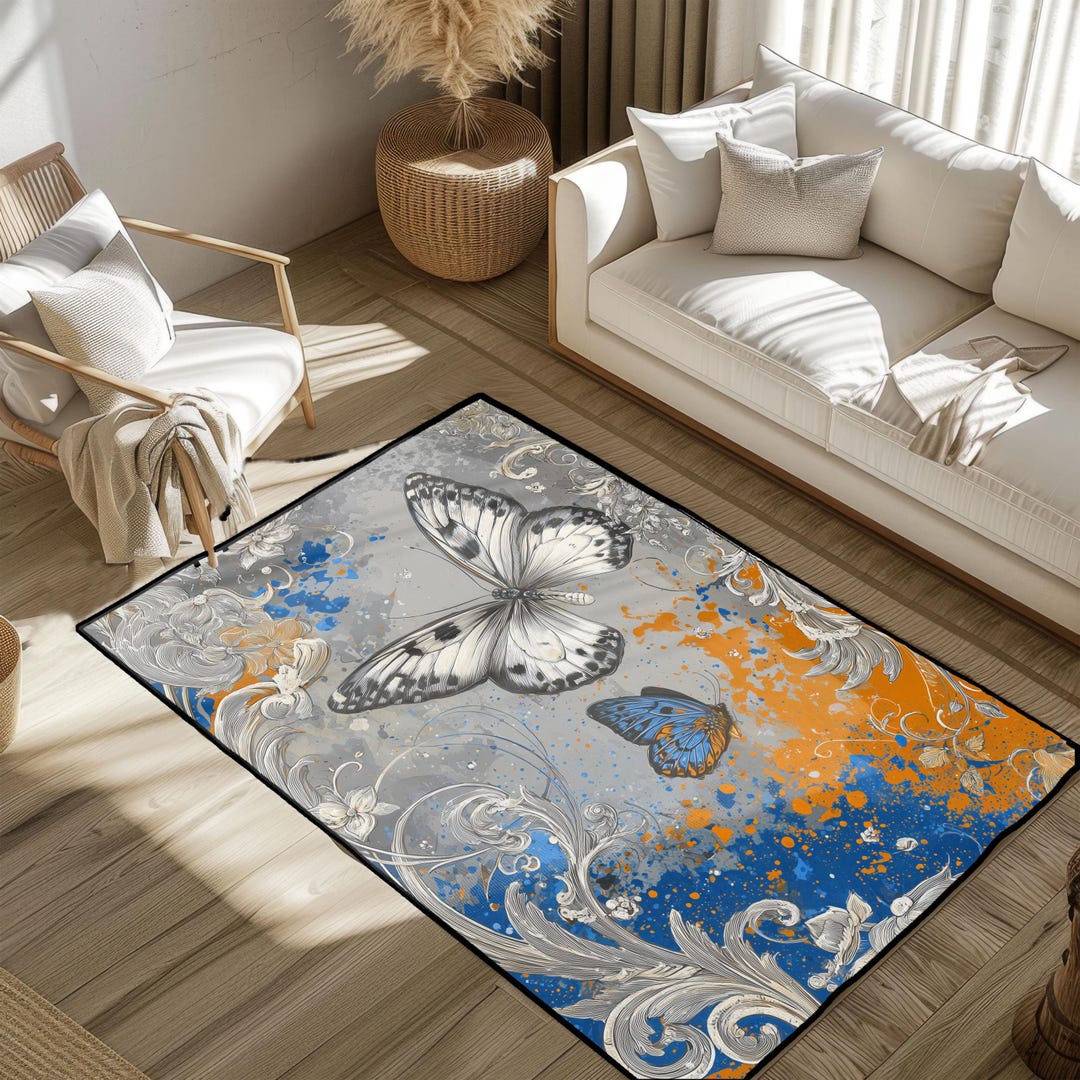 Butterfly Native Rug Elegant Butterfly Rug, Botanical Rug, Nature Lover Rug, Inspirational ...