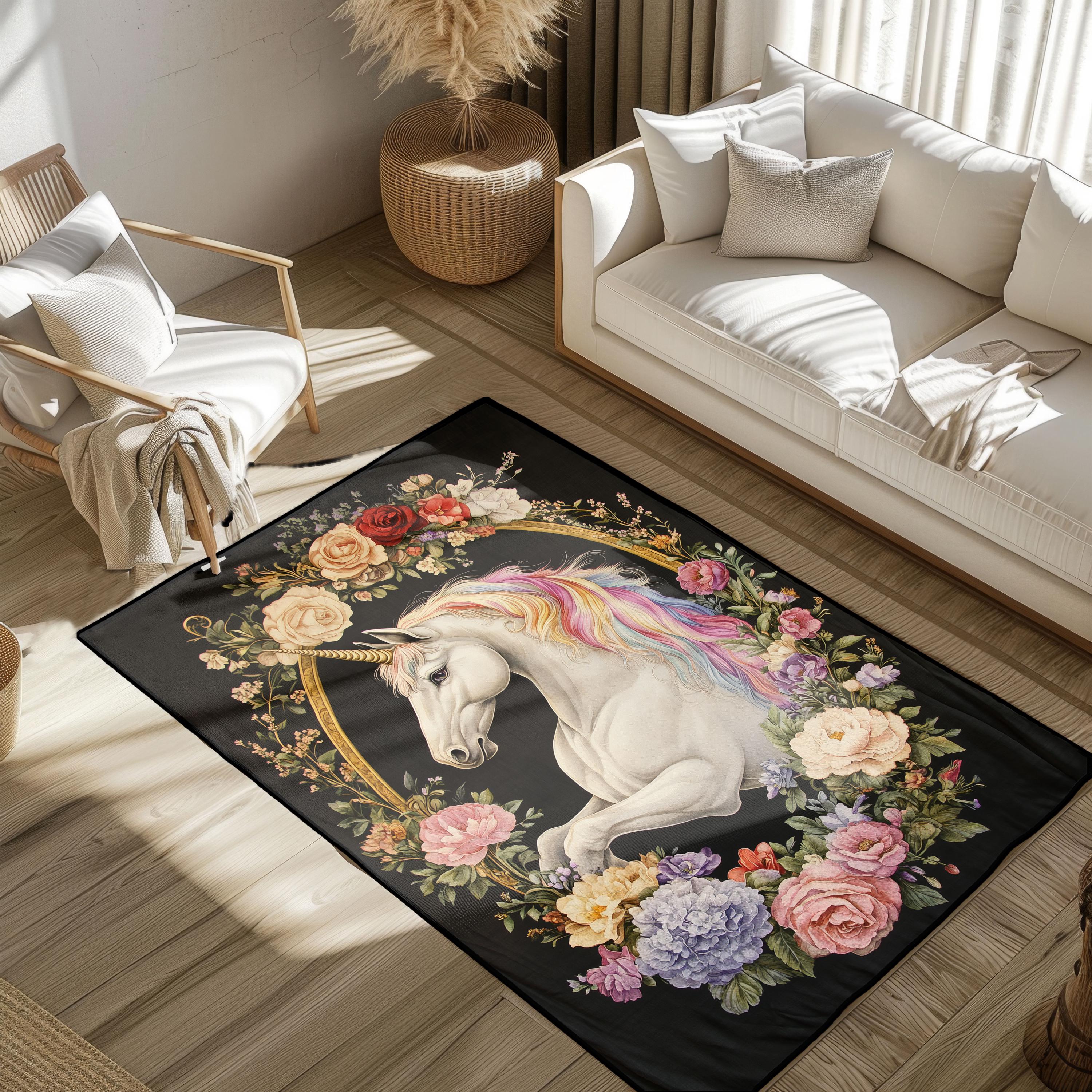 Majestic Unicorn With Rainbow Mane, Fantasy Lover Blanket, Floral Wreath Design, Daughter Birthday Gift Blanket, Mythical Creature Hobby