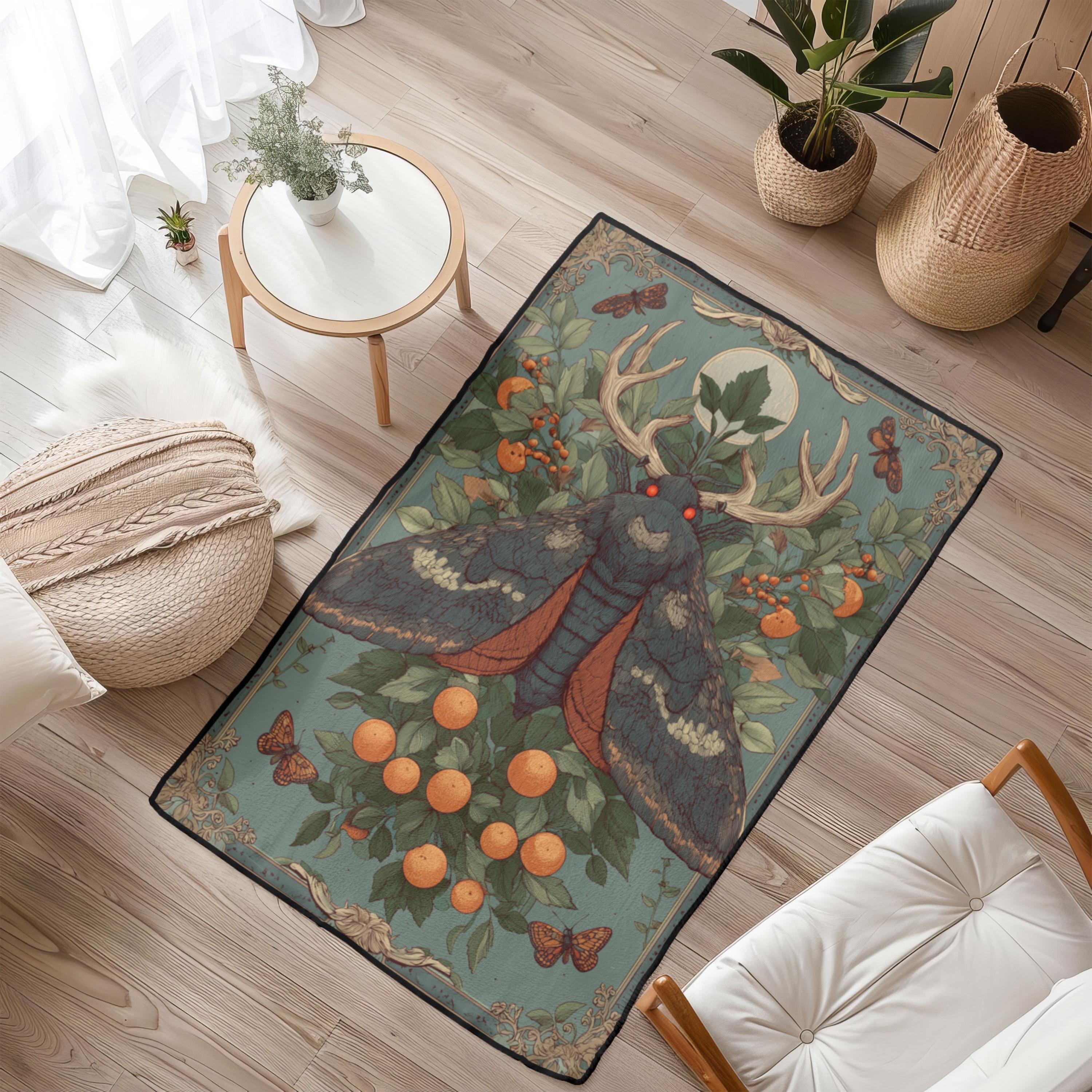 Gothic Moth With Antlers Rug, Dark Academia Cryptid Carpet, Witchy Home ...