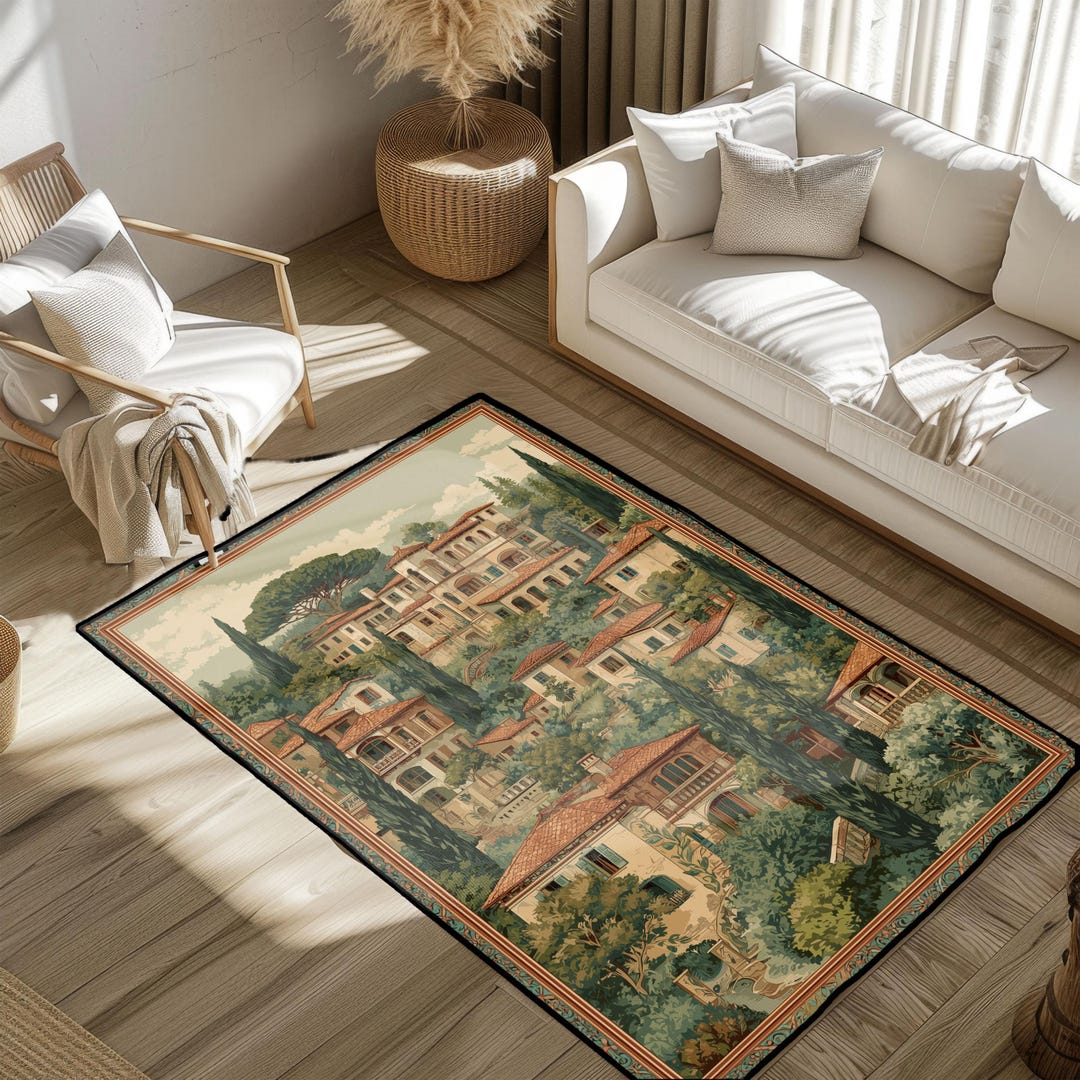 Italian Village Lover Gift Area Rug, Mediterranean Travel Hobby Floor ...