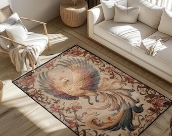 Tapijt mythologieliefhebber, tapijt feniksvogel, fantasie waaiervloermat, spiritueel decor tapijt, tapijt wedergeboorte, tapijt cadeau cadeau housewarming