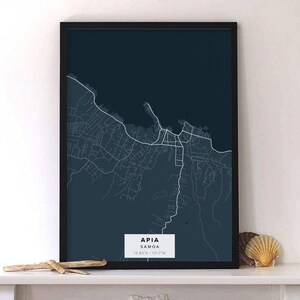 Apia Samoa Map Canvas Posters, City Map Wall Art Canvas Posters, Travel