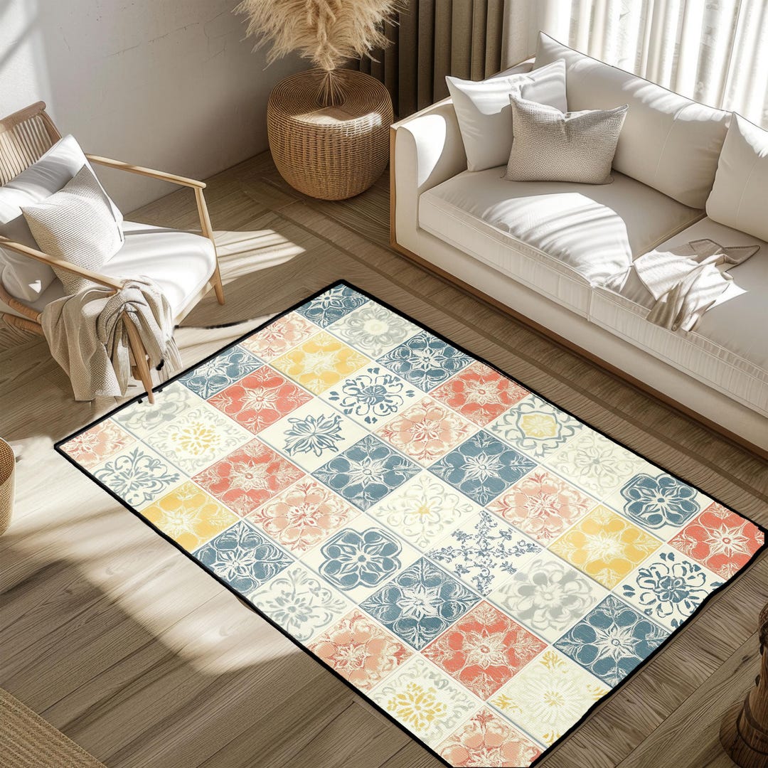 Mediterranean Tile Pattern, Rug, Boho Home Decor Accent, Rug, for ...