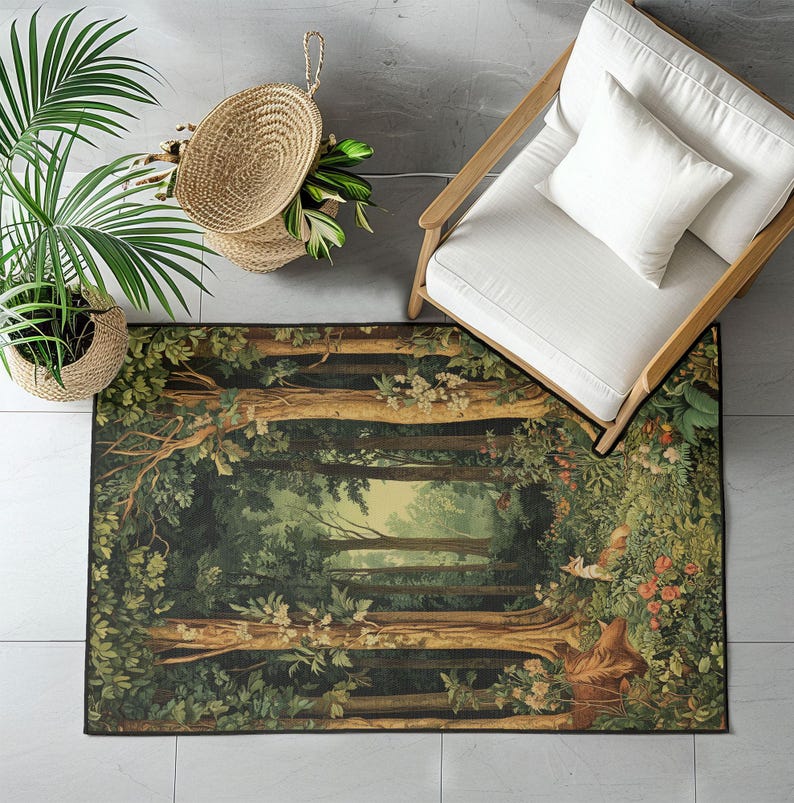 Enchanted Forest Rug, Woodland Animal Area Rug, Vintage Tapestry Floor ...