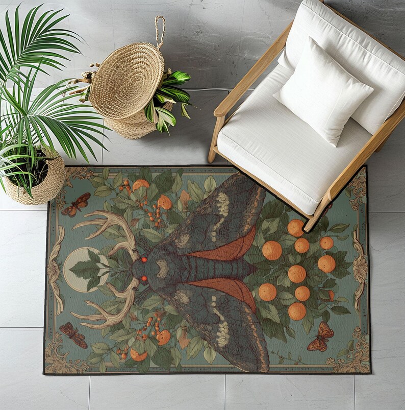 Gothic Moth With Antlers Rug, Dark Academia Cryptid Carpet, Witchy Home ...