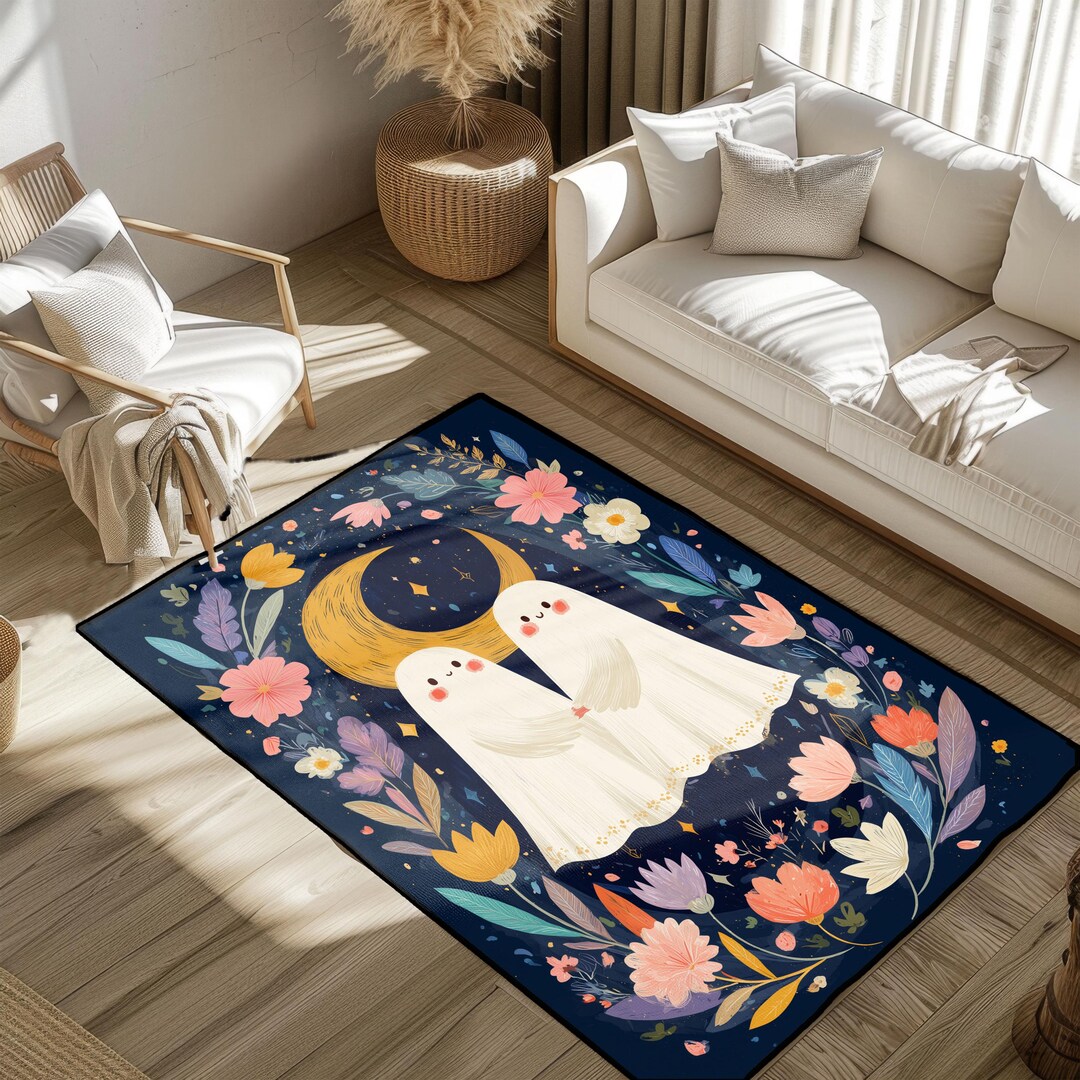 Cute Ghosts Rug, Halloween Rug, Spooky Night Rug, Moon Decor Rug ...
